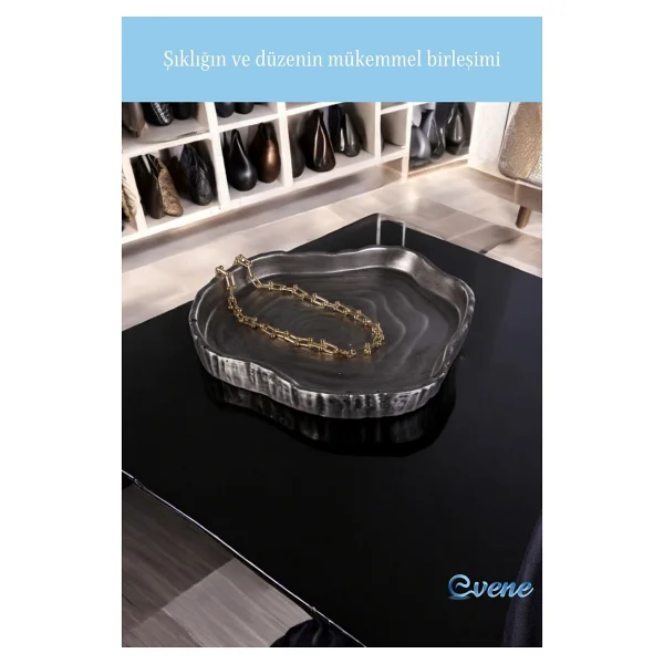 Evene Takı Organizer Makyaj Düzenleyici Kozmetik Organizer Dekoratif Tabak Gümüş Eskitme Renk Model 1 - Görsel 8