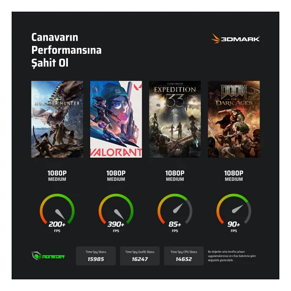 Monster Tulpar T6 V3.7.5 i9-13900HX 32 GB 1 TB SSD RTX5070TI 16" W11H WQXGA Gaming Laptop - Görsel 2