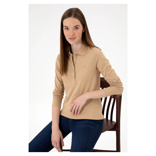 U.S. Polo Assn 50313593 Uzun Kollu Polo Yaka Kadın Tişört - Görsel 9