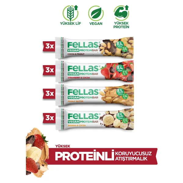 Fellas Vegan Protein Bar (40 g) Karma Kutu - 12 Adet (4 Çeşit) - 40 gr - Görsel 4