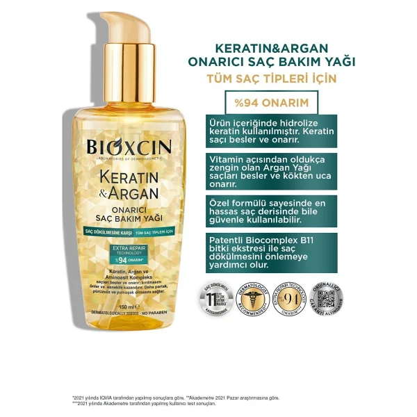 Bioxcin Keratin & Argan Onarıcı 150 ml 3 Adet Saç Bakım Yağı - Görsel 2