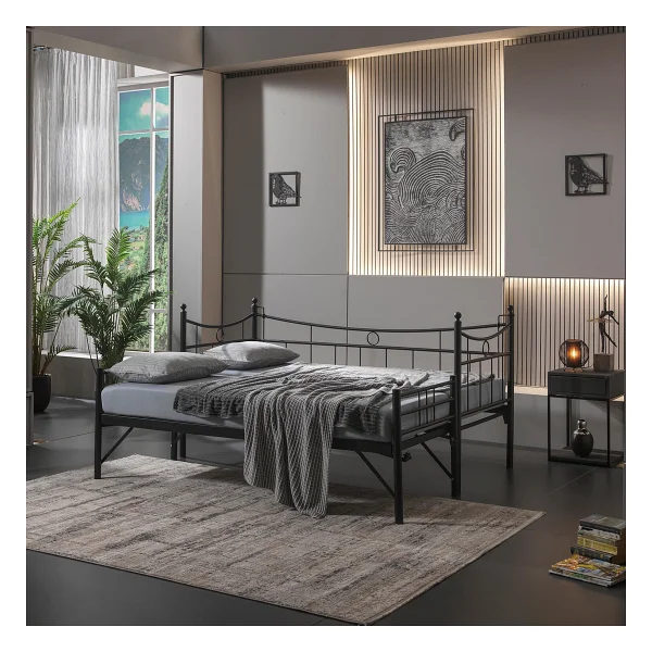 Unimet Daily Yavrulu Karyola Daybed Tek-Çift Kişilik Metal Karyola Siyah - 90 x 200 cm - Görsel 2