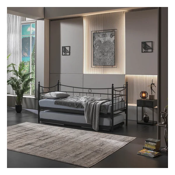 Unimet Daily Yavrulu Karyola Daybed Tek-Çift Kişilik Metal Karyola Siyah - 90 x 200 cm - Görsel 3