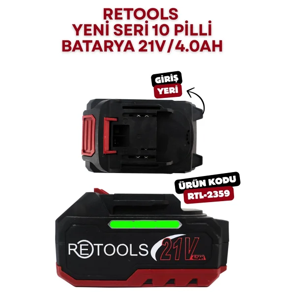 Retools Kırmızı Yeni Nesil Batarya 21V/4.0Ah - Görsel 3