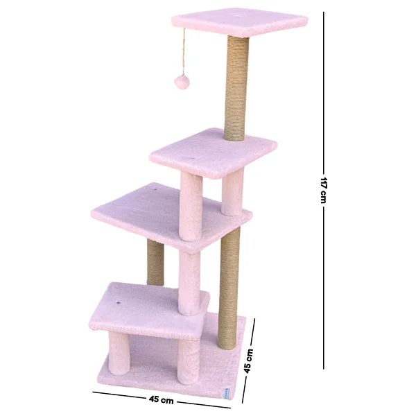 Katlı Büyük Boy Kedi Tırmalama Tahtası Jüt Ipli Welsoft Kumaşlı Oyun Alanı - Pembe - Görsel 6
