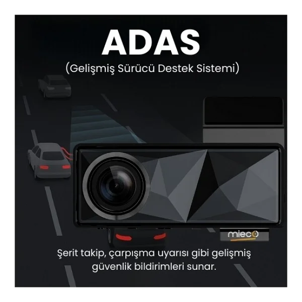 Mieco A11 Wifi/ 4K UHD/ 150° Ultra Geniş Açı/ GPS/ ADAS/ Ön+Arka Araç Kamerası - Görsel 3