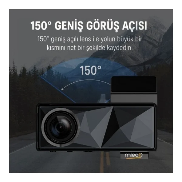 Mieco A11 Wifi/ 4K UHD/ 150° Ultra Geniş Açı/ GPS/ ADAS/ Ön+Arka Araç Kamerası - Görsel 5