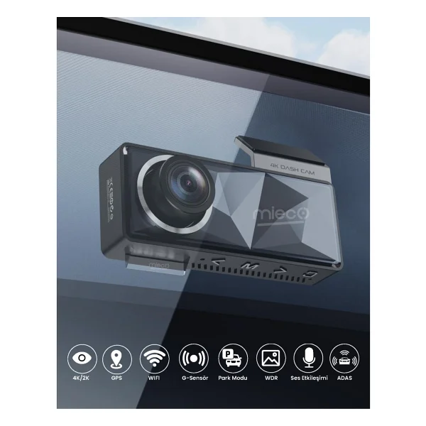 Mieco A11 Wifi/ 4K UHD/ 150° Ultra Geniş Açı/ GPS/ ADAS/ Ön+Arka Araç Kamerası - Görsel 6