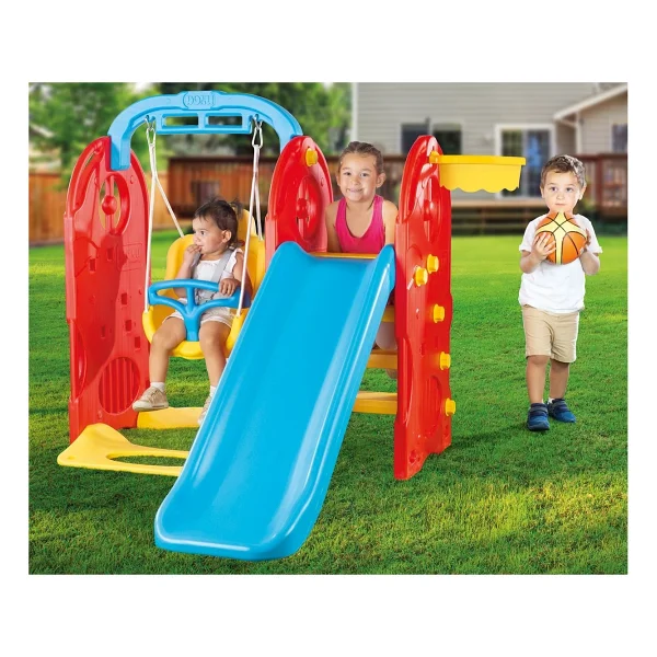 4'ü 1 Arada Çocuk Oyun Parkı - Kaydırak, Salıncak, Barfiks, Basket Potası (124X156X170 Cm) - Sarı - Yeşil - Görsel 4