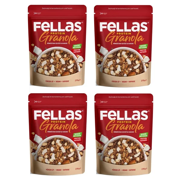 Fellas Vegan Protein Granola Hindistan Cevizi & Kakao 270 gr x 4 Adet - Görsel 3