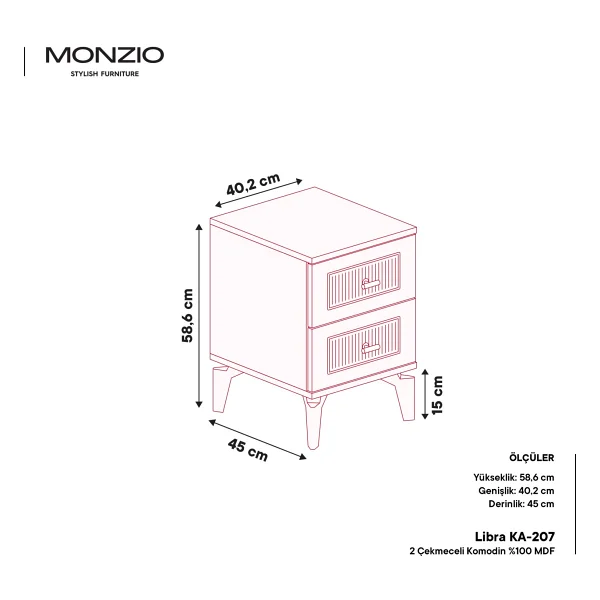 Monzio Libra 2 Çekmeceli Komodin Tamamı Mdf (Aytaşı) - Görsel 3