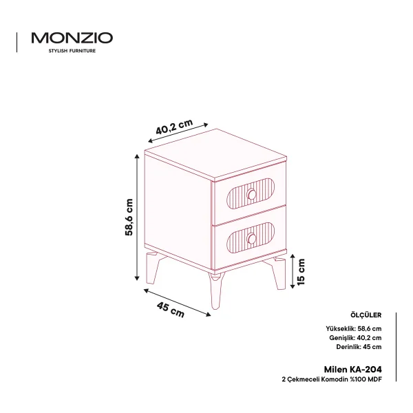 Monzio Milen 2 Çekmeceli Komodin Tamamı Mdf (Yeşil) - Görsel 3