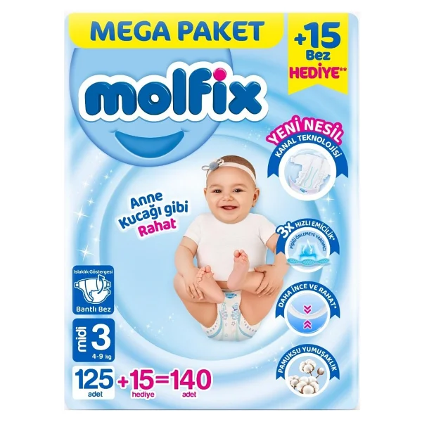 Molfix 3 Numara Midi 140'lı Bebek Bezi - Görsel 5
