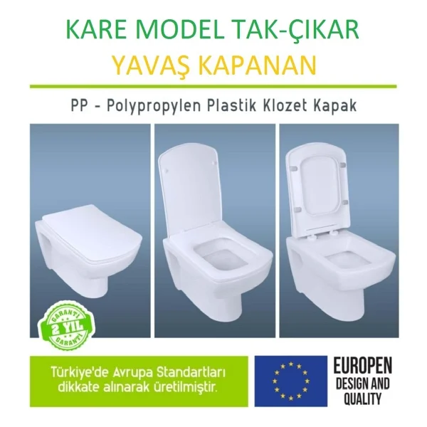 Agara Elitra Kare Yavaş Kapanan Klozet Kapağı Amortisörlü Tak-Çıkar Hijyenik - Beyaz - Görsel 3