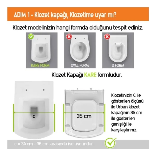 Agara Elitra Kare Yavaş Kapanan Klozet Kapağı Amortisörlü Tak-Çıkar Hijyenik - Beyaz - Görsel 6