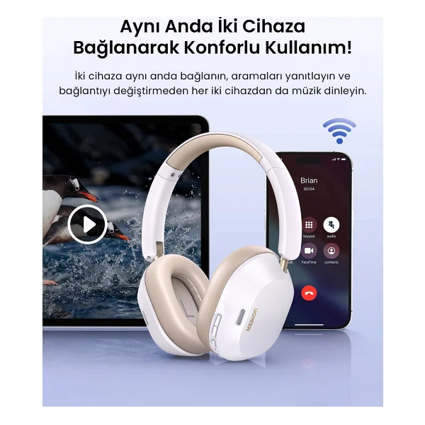 Ugreen Hitune Max 5C ANC Beyaz Kulak Üstü Bluetooth Kulaklık - Görsel 5