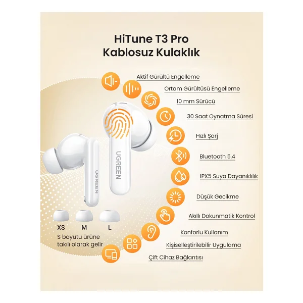 Ugreen HiTune T3 Pro ANC TWS Kulak İçi Bluetooth Kulaklık - Görsel 5