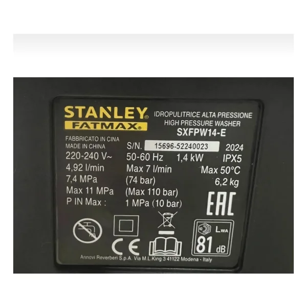 Stanley SXFPW14 1400 W 110 Bar Basınçlı Yıkama Makinesi - Görsel 3