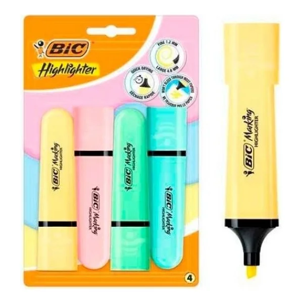Bic Marking Flat Highlighter Pastel 4'lü Fosforlu Kalem Seti - Görsel 8