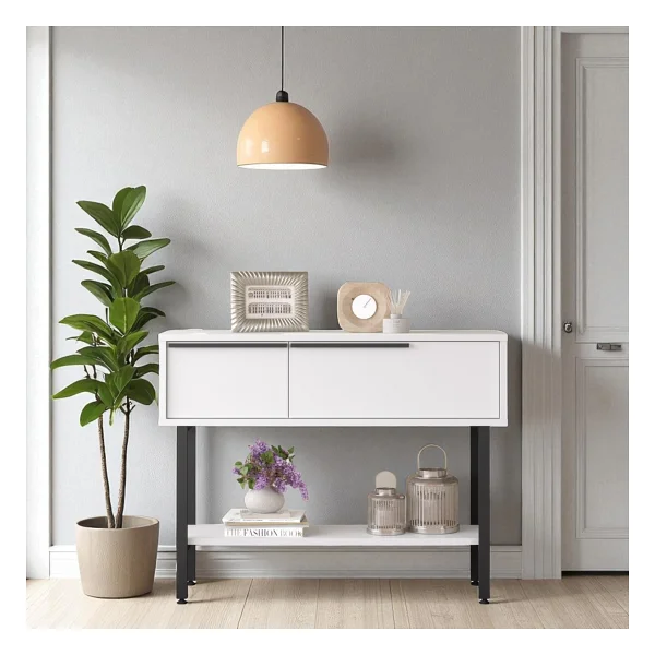 Robin Home Dresuar Antre Hol Kapaklı 100CM Metal Ayaklı Beyaz - Görsel 3