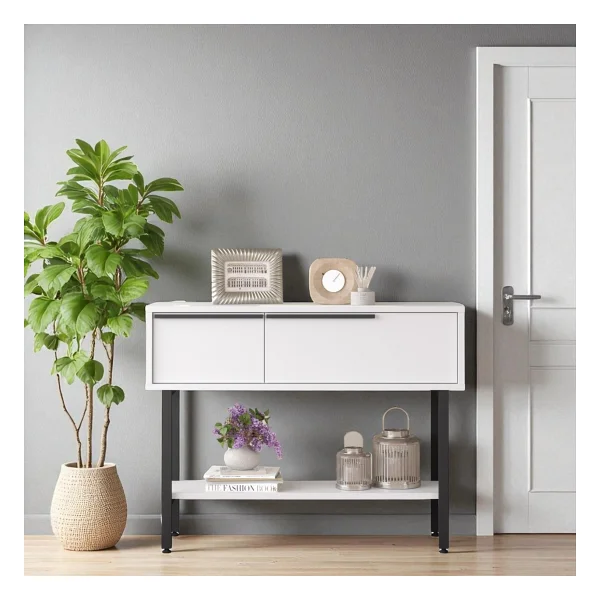 Robin Home Dresuar Antre Hol Kapaklı 100CM Metal Ayaklı Beyaz - Görsel 5