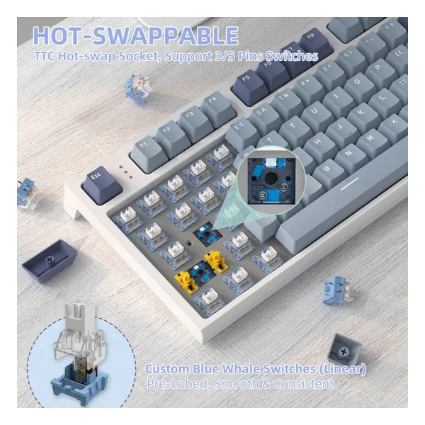 Attack Shark K86 Mavi-Mor RGB %75 TKL Blue Whale Switch Kablolu/Kablosuz Mekanik Oyuncu Klavyesi - Görsel 9