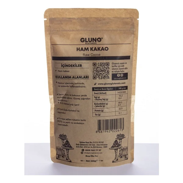 Gluno Glutensiz Ham Kakao 200 gr - Görsel 2