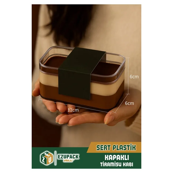 24'lü Tiramisu Cup 300 cc Mika Kase Plastik Şeffaf Kapaklı Sunum Kabı Tatlı & Meze ve Salata Kap - Görsel 2