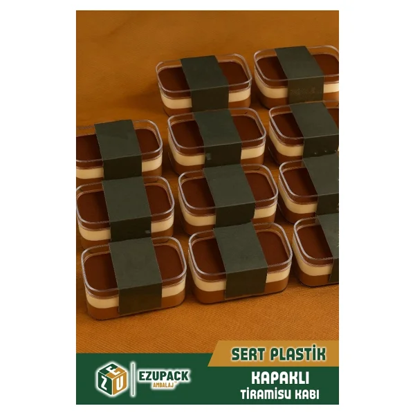24'lü Tiramisu Cup 300 cc Mika Kase Plastik Şeffaf Kapaklı Sunum Kabı Tatlı & Meze ve Salata Kap - Görsel 4