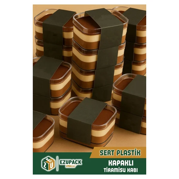 24'lü Tiramisu Cup 300 cc Mika Kase Plastik Şeffaf Kapaklı Sunum Kabı Tatlı & Meze ve Salata Kap - Görsel 5