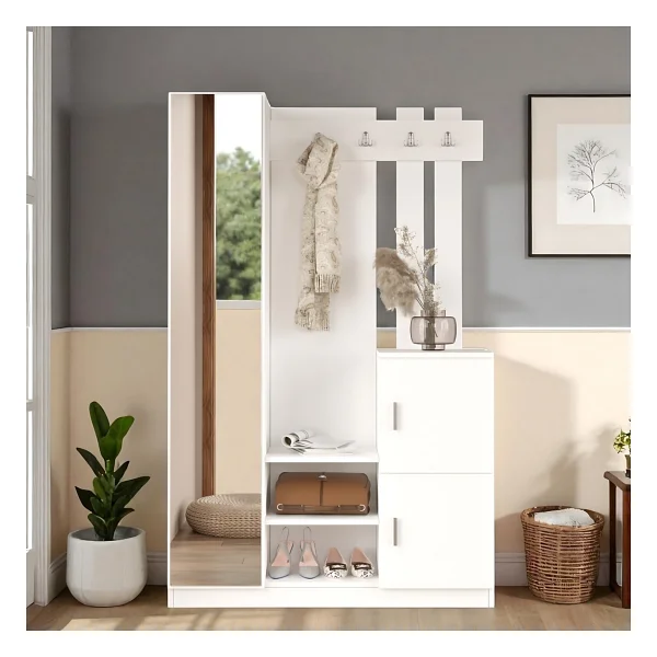 Robin Home Aynalı Vestiyer Portmanto Ayakkabılık Beyaz - Görsel 2