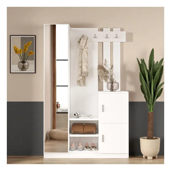 Robin Home Aynalı Vestiyer Portmanto Ayakkabılık Beyaz - Görsel 3