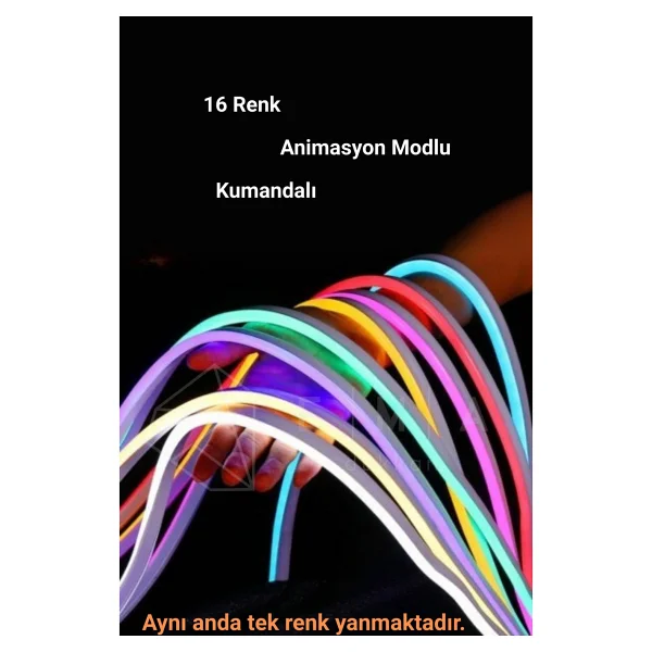 Ema Dükkan 12V RGB Neon Led 5 Metre RGB Neon Şerit Led 16 Renkli Kumandalı Animasyonlu RGB Neon Led Şerit - Görsel 3