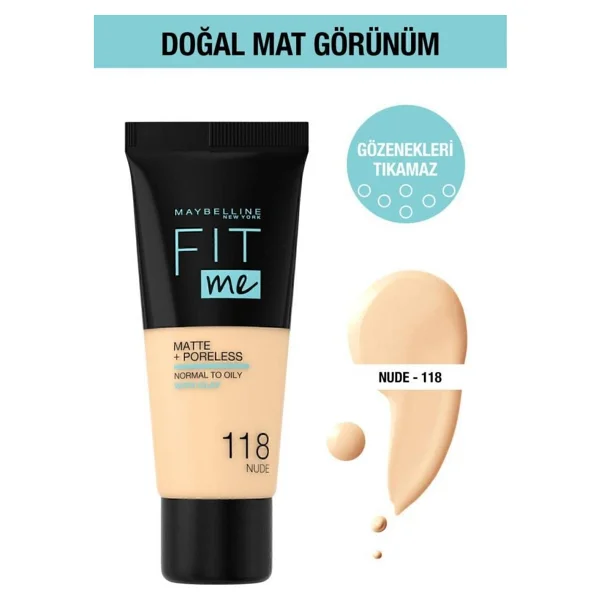 Maybelline Fit Me Matte + Poreless 118 Nude 30 ml Likit Fondöten - Görsel 5