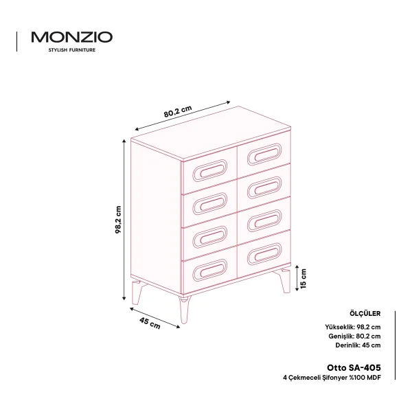 Monzio Otto 4 Çekmeceli Şifonyer - Görsel 3