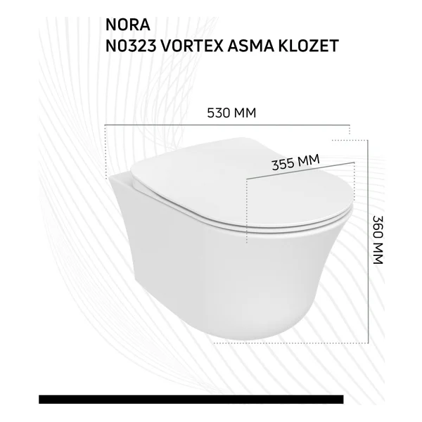 Creavit NO323 Nora Vortex Flush Asma Klozet Ve Kapak - Görsel 5