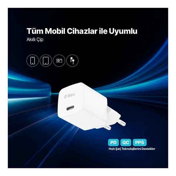 Ttec SmartCharger 2SCG20CB 20 W Type-C Kablolu Hızlı Şarj Aleti - Görsel 3