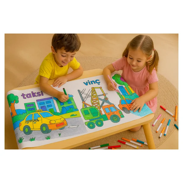Haydi Dekor Araçları Tanıyorum ve Boyuyorum Boyama Rulosu - 30X500 cm Eğitici Dev Rulo Boyama Kağıdı Okul Öncesi Aktivite - Çocuklar Için Ulaşım Araçları Temalı - Görsel 3