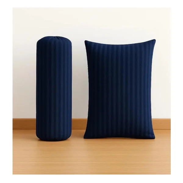 Çift Kişilik Battal %100 Pamuk Saten Lüks Lastikli Çizgili Çarşaf Takımı - Lacivert - 180 x 200 cm - Görsel 2