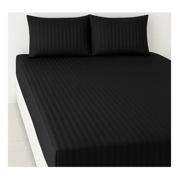 Çift Kişilik Battal %100 Pamuk Saten Lüks Lastikli Çizgili Çarşaf Takımı - Lacivert - 180 x 200 cm - Görsel 6