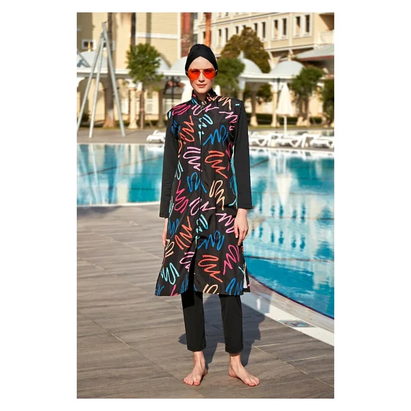 Remsa Mayo Tam Kapalı Mayo R4402 Neon Esnemez Polyester Kumaşlı Kadın Mayo 2XL - Siyah - Görsel 2