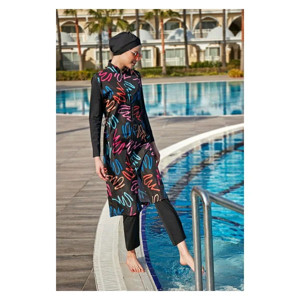 Remsa Mayo Tam Kapalı Mayo R4402 Neon Esnemez Polyester Kumaşlı Kadın Mayo 2XL - Siyah - Görsel 3