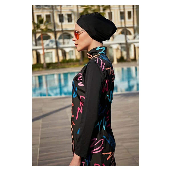 Remsa Mayo Tam Kapalı Mayo R4402 Neon Esnemez Polyester Kumaşlı Kadın Mayo 2XL - Siyah - Görsel 4