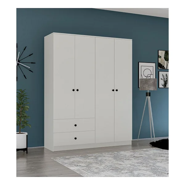 Metalia Novado Gm 077 Düğme Kulplu 2 Çekmeceli 4 Kapaklı Gardırop - Görsel 5