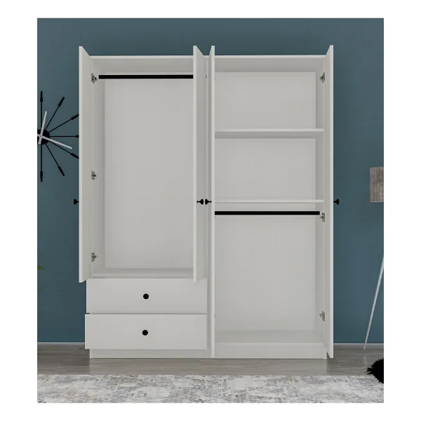 Metalia Novado Gm 077 Düğme Kulplu 2 Çekmeceli 4 Kapaklı Gardırop - Görsel 6