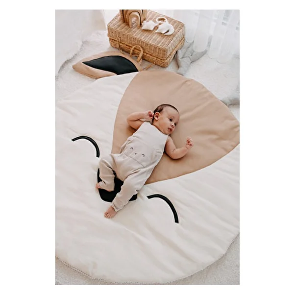 Dery Baby Oyun Halısı Oyun Matı Roe Tekstil Malzemeden Yapılmış Sevimli Desenli - 120 x 110 cm - Bej - Görsel 4
