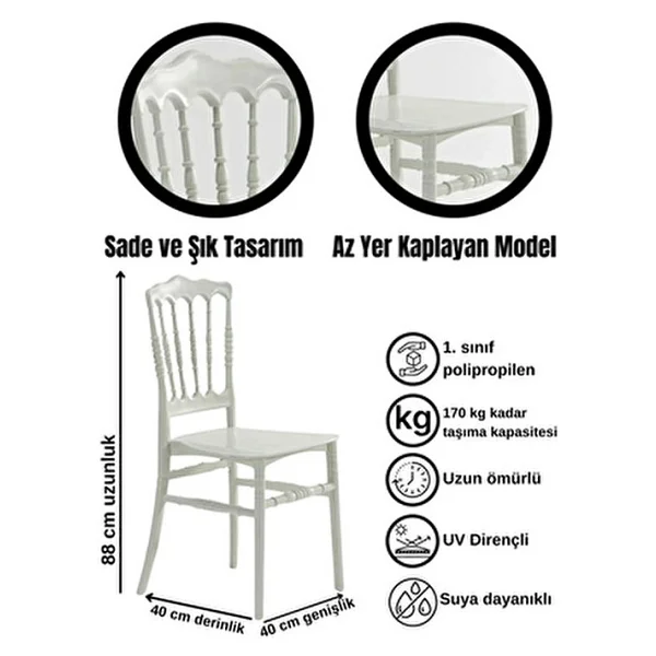 Beyaz Plastik Napolyon Sandalye - Görsel 2