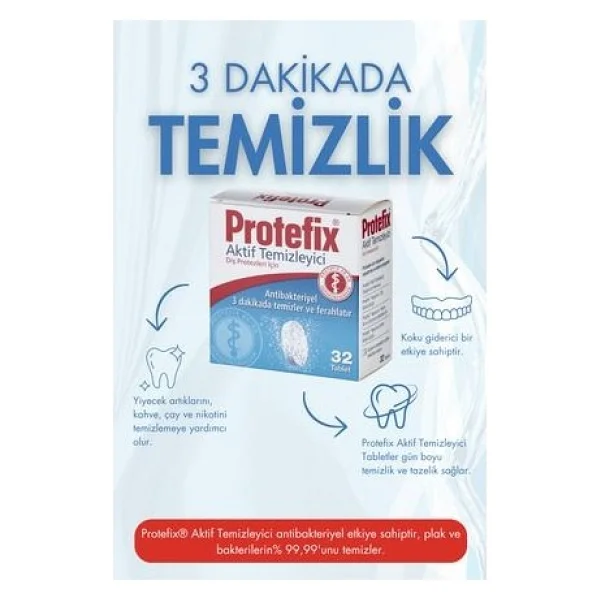 Protefix Diş Protezleri İçin Antibakteriyel Temizleyici 32 Tablet (2 Adet) Koku Giderici Etki - Görsel 2