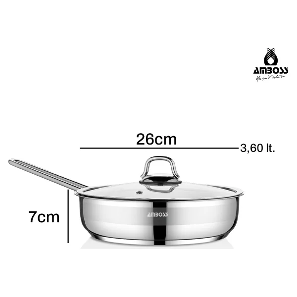 Amboss Saphire 26 cm Cam Kapaklı Çelik Tava - Görsel 6