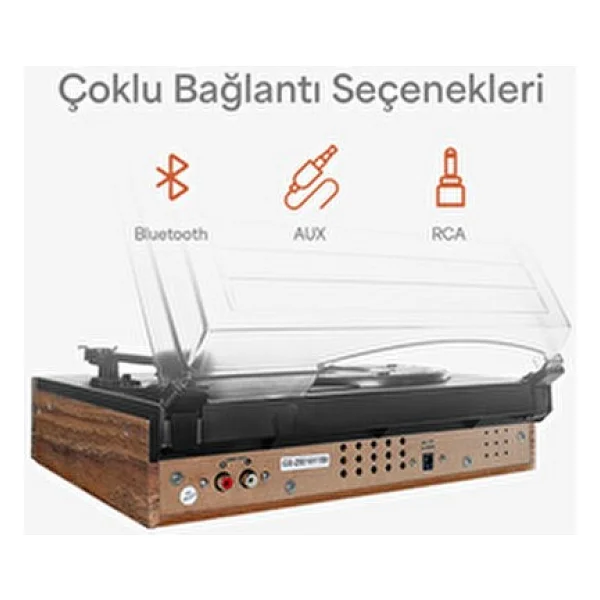 Doob Audio Dahili Hoparlörlü Bluetoothlu Ahşap Pikap DB-9191 Rustik - Görsel 3